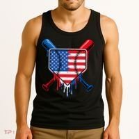 Baseball Drip Ice Cream Patriotic American Flag Tank Top thumb 3