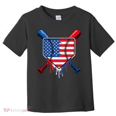Baseball Drip Ice Cream Patriotic American Flag Toddler T-Shirt