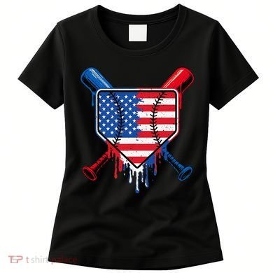 Baseball Drip Ice Cream Patriotic American Flag Women's T-Shirt