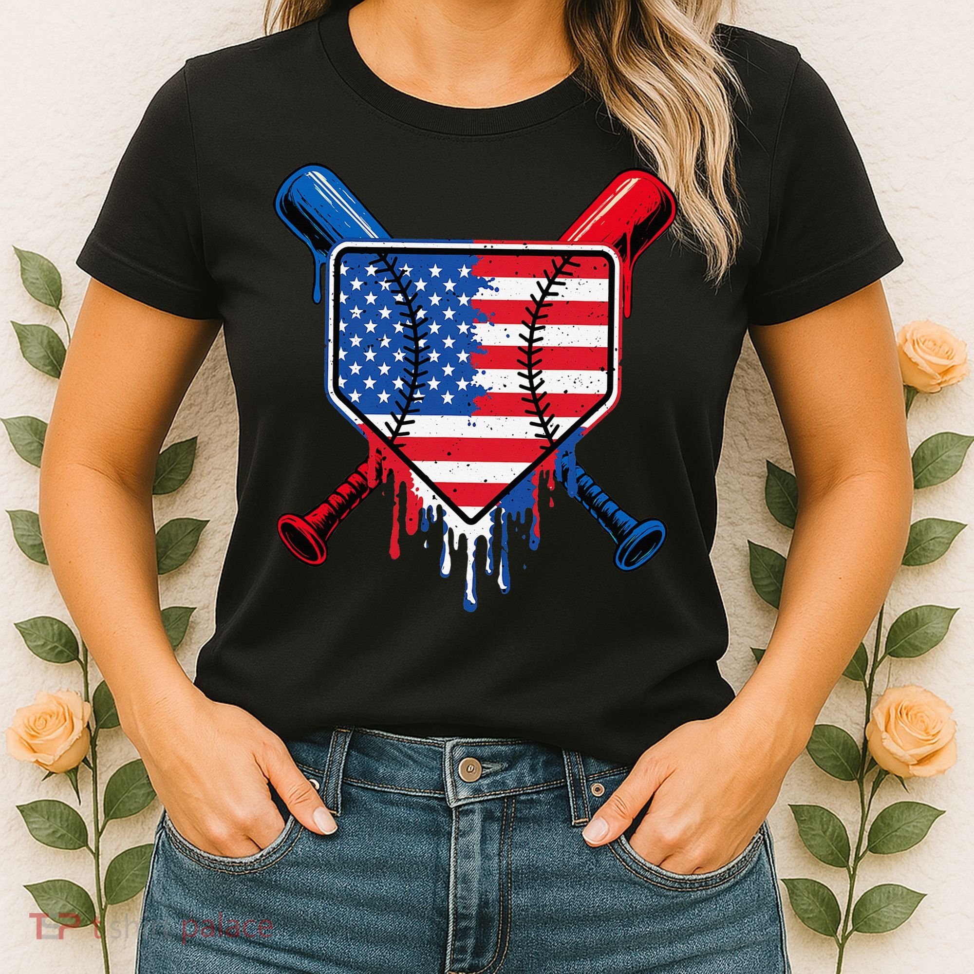 Baseball Drip Ice Cream Patriotic American Flag Women's T-Shirt