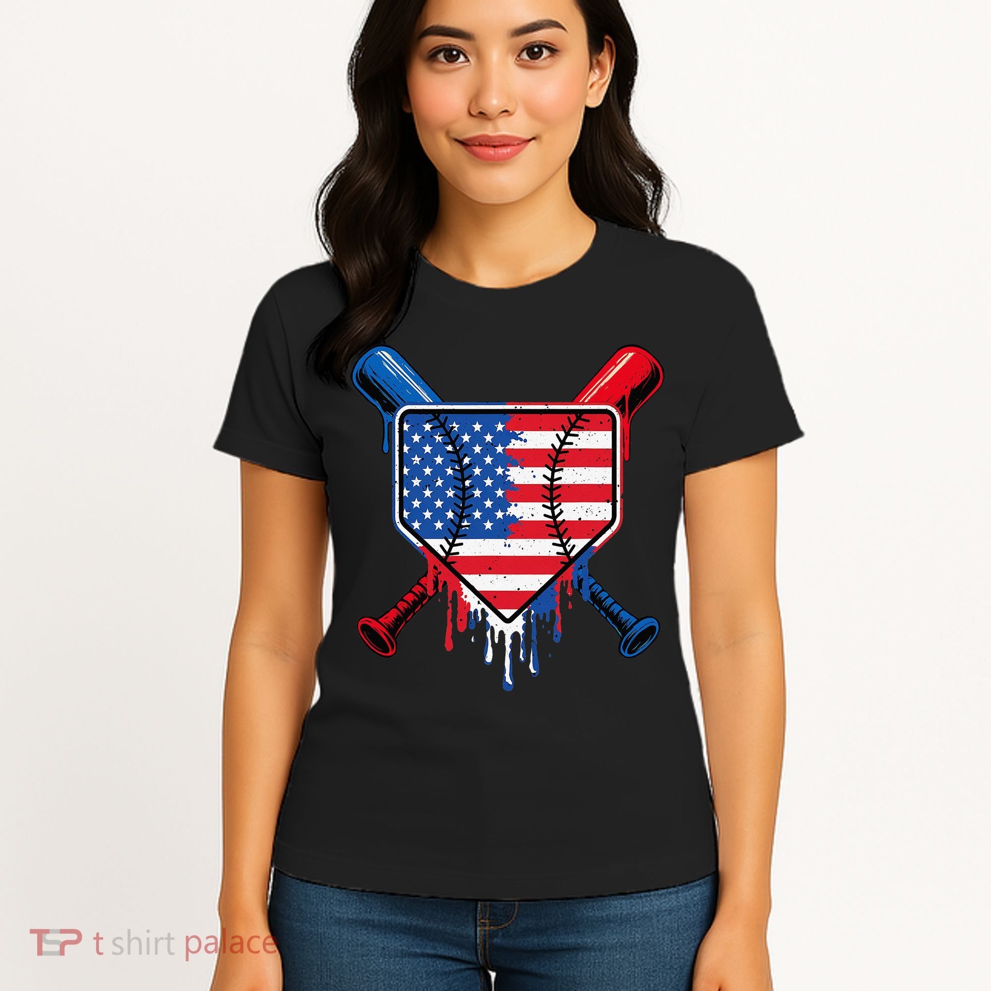 Baseball Drip Ice Cream Patriotic American Flag Women's T-Shirt