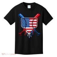 Baseball Drip Ice Cream Patriotic American Flag Kids T-Shirt thumb 0
