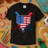 Baseball Drip Ice Cream Patriotic American Flag Kids T-Shirt thumb 3