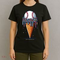 Baseball Drip Ice Cream Cone With Sprinkles T-Shirt thumb 4
