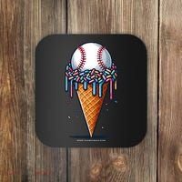 Baseball Drip Ice Cream Cone With Sprinkles Coaster thumb 0