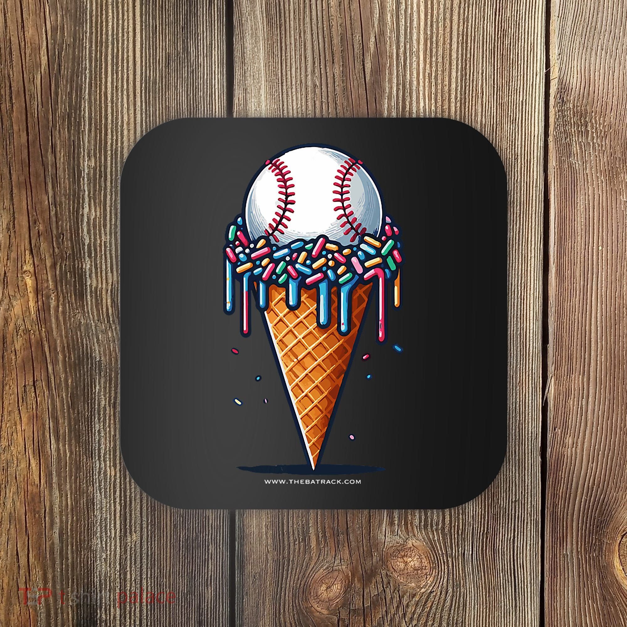 Baseball Drip Ice Cream Cone With Sprinkles Coaster
