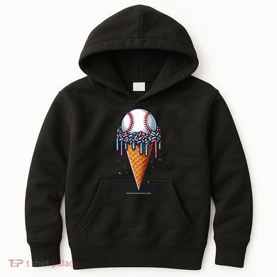 Baseball Drip Ice Cream Cone With Sprinkles Kids Hoodie