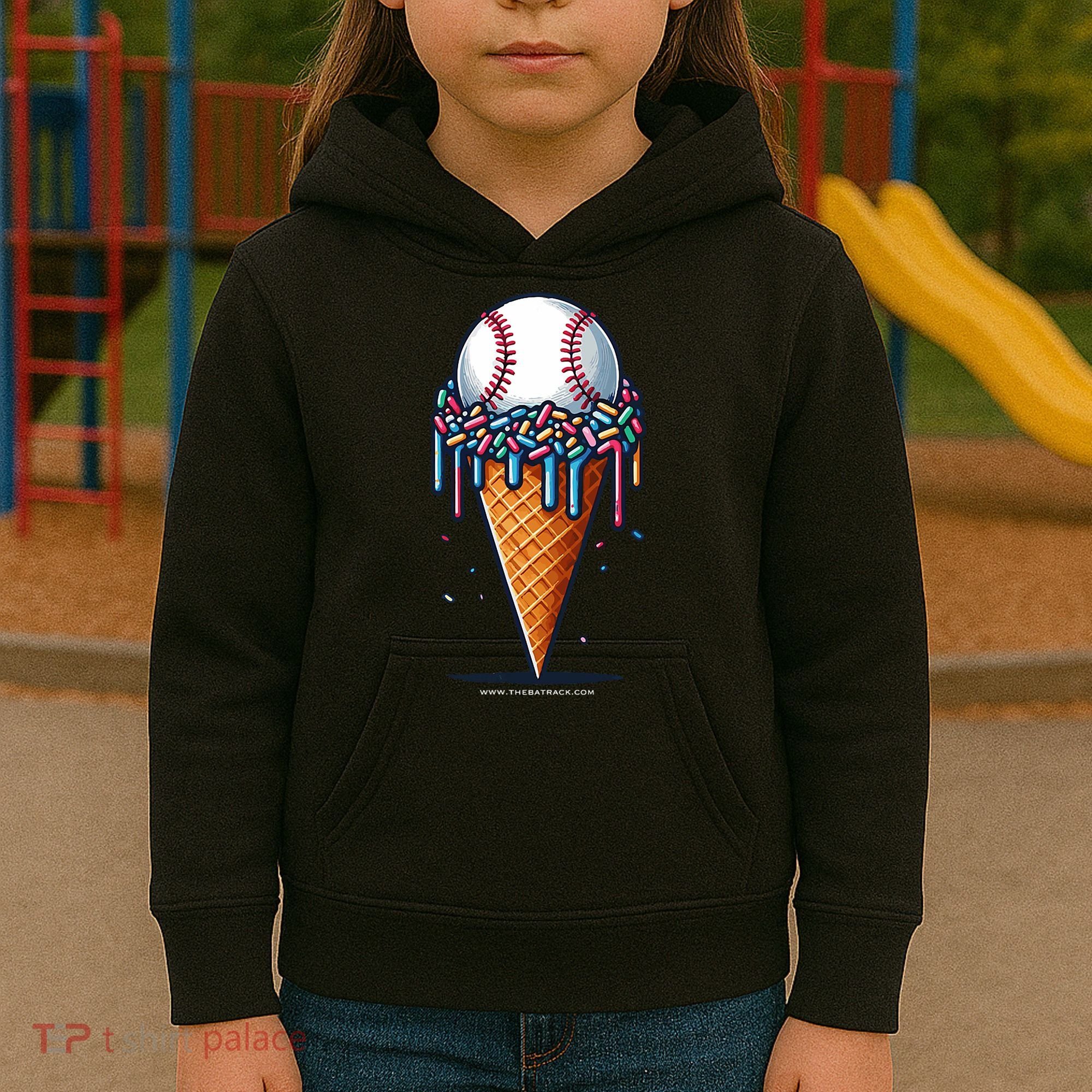 Baseball Drip Ice Cream Cone With Sprinkles Kids Hoodie