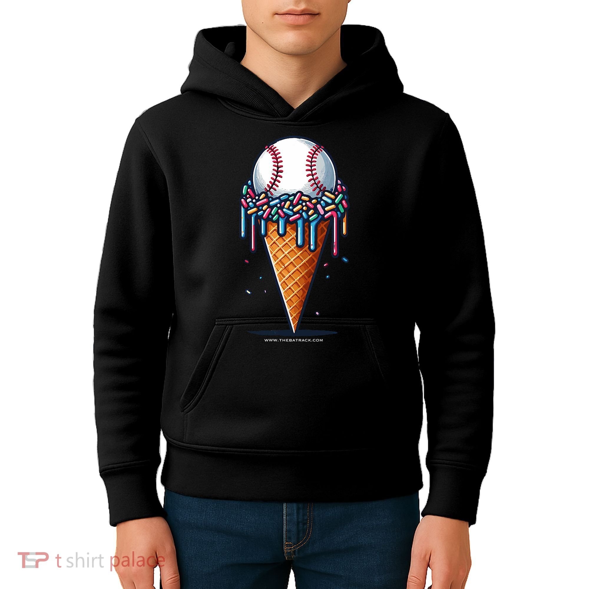 Baseball Drip Ice Cream Cone With Sprinkles Kids Hoodie
