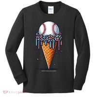 Baseball Drip Ice Cream Cone With Sprinkles Kids Long Sleeve Shirt thumb 0