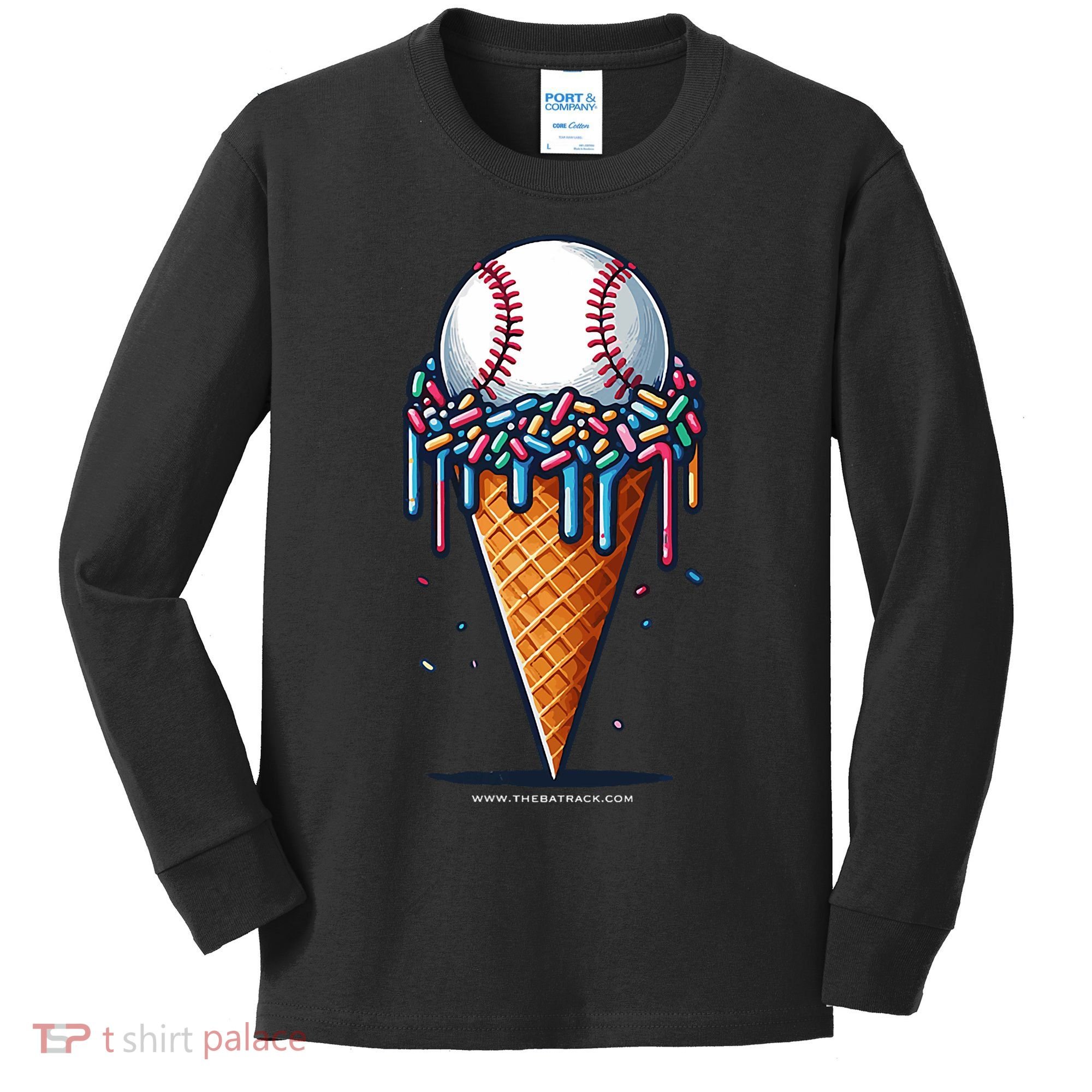 Baseball Drip Ice Cream Cone With Sprinkles Kids Long Sleeve Shirt