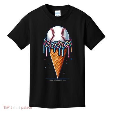 Baseball Drip Ice Cream Cone With Sprinkles Kids T-Shirt