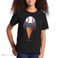 Baseball Drip Ice Cream Cone With Sprinkles Kids T-Shirt thumb 2