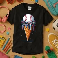 Baseball Drip Ice Cream Cone With Sprinkles Kids T-Shirt thumb 3