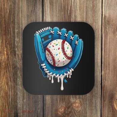 Baseball Drip Ice Cream Sprinkles Baseball Glove Coaster