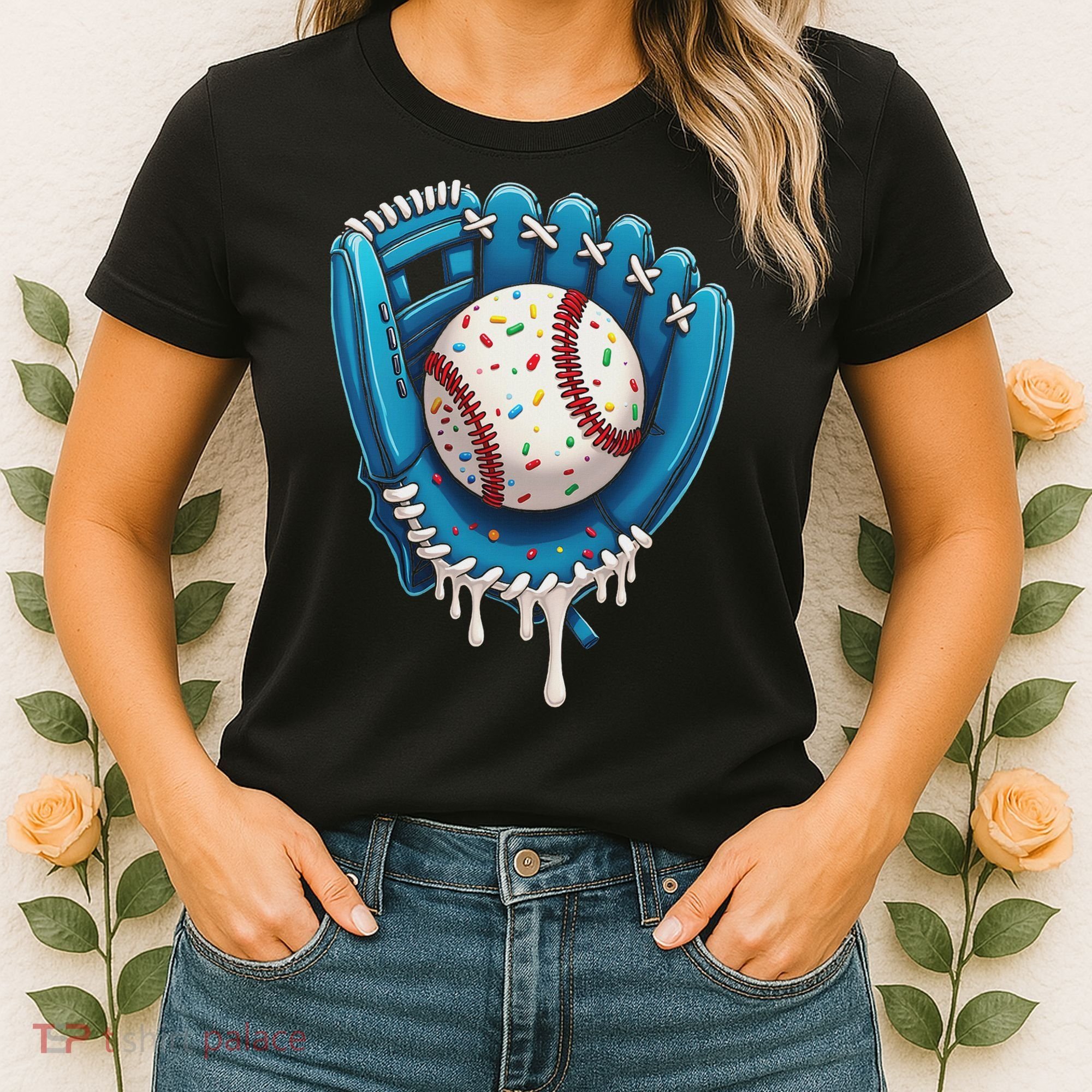 Baseball Drip Ice Cream Sprinkles Baseball Glove Women's T-Shirt