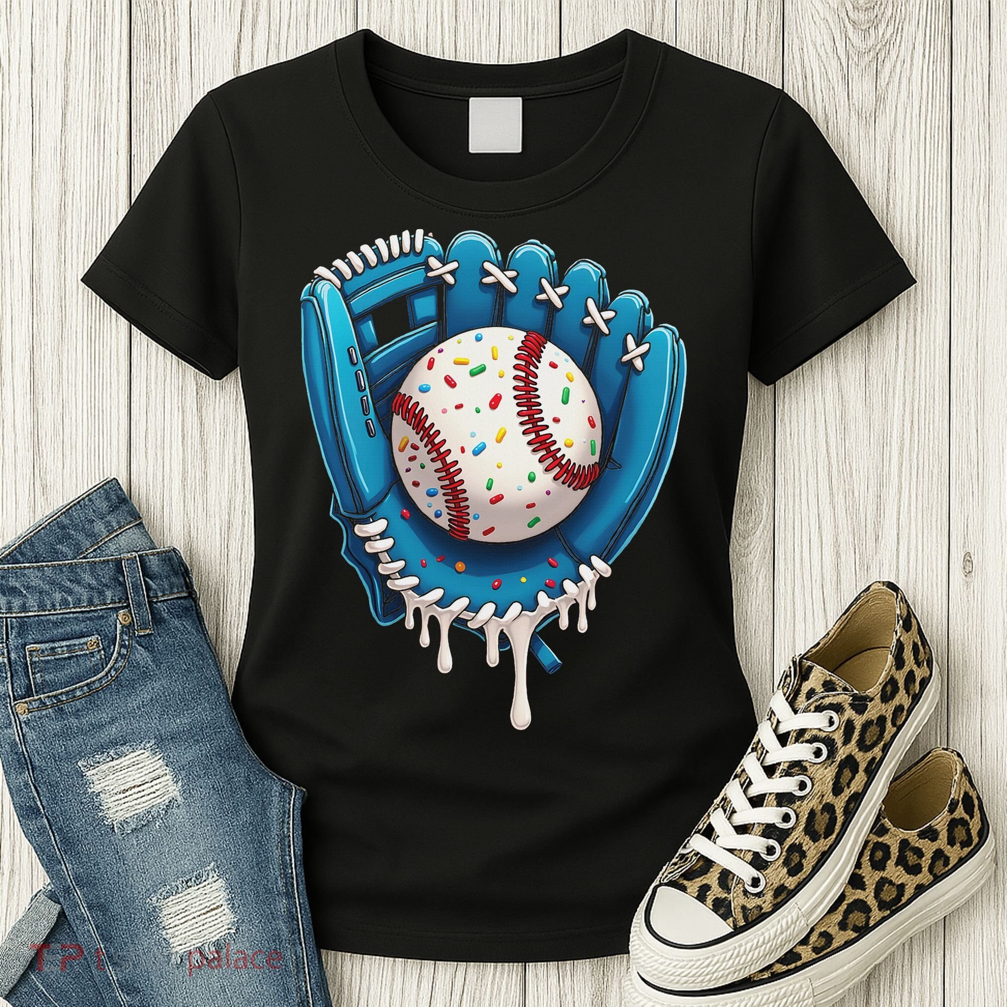 Baseball Drip Ice Cream Sprinkles Baseball Glove Women's T-Shirt