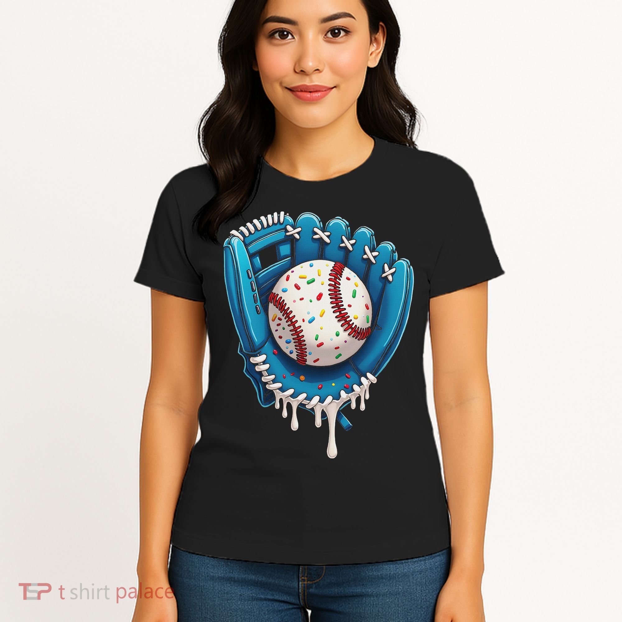 Baseball Drip Ice Cream Sprinkles Baseball Glove Women's T-Shirt