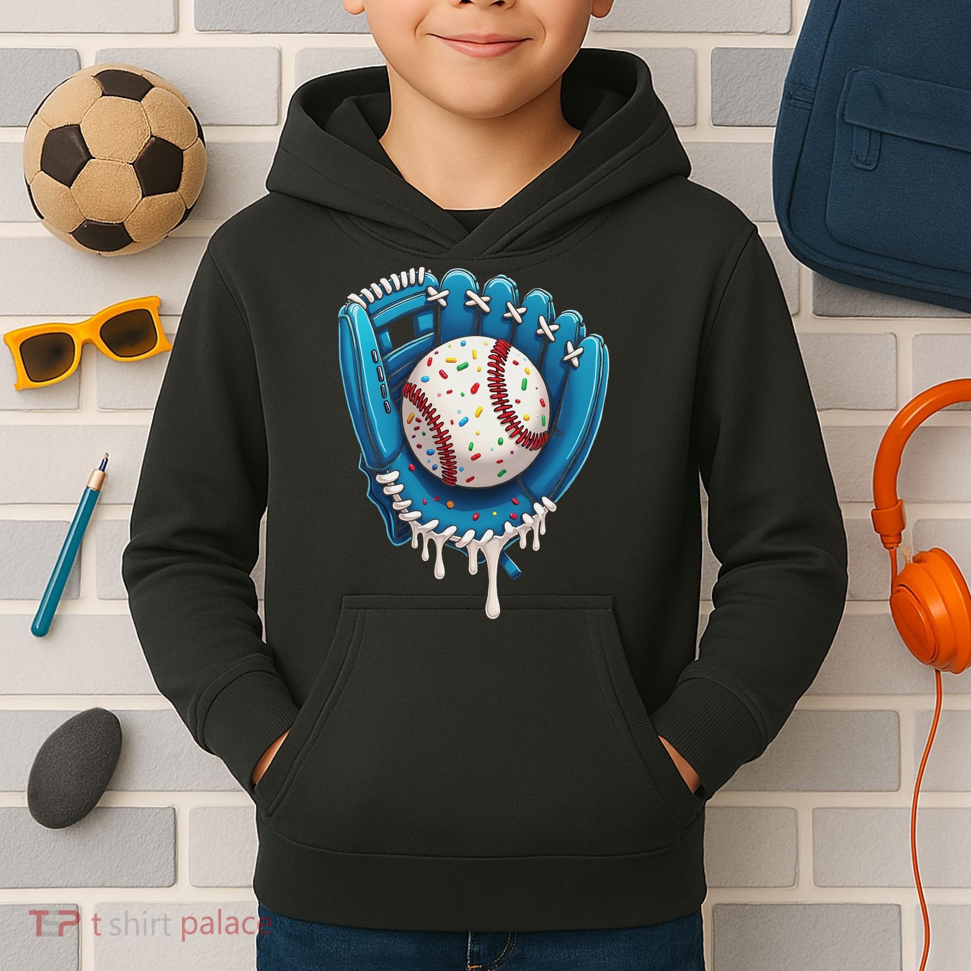 Baseball Drip Ice Cream Sprinkles Baseball Glove Kids Hoodie