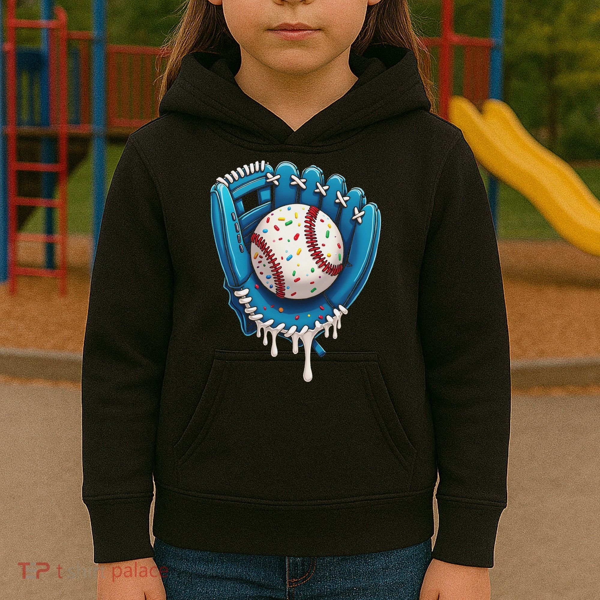 Baseball Drip Ice Cream Sprinkles Baseball Glove Kids Hoodie