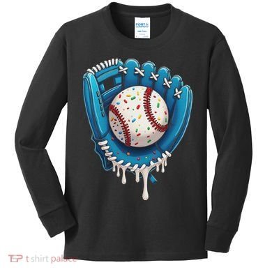 Baseball Drip Ice Cream Sprinkles Baseball Glove Kids Long Sleeve Shirt
