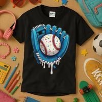 Baseball Drip Ice Cream Sprinkles Baseball Glove Kids T-Shirt thumb 3