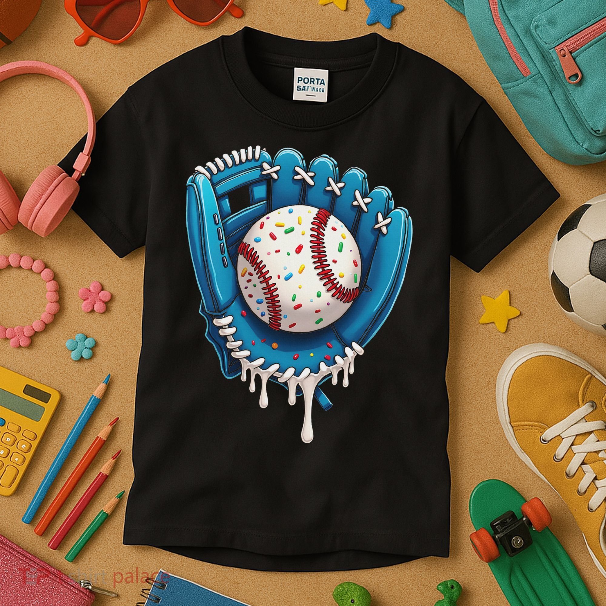 Baseball Drip Ice Cream Sprinkles Baseball Glove Kids T-Shirt