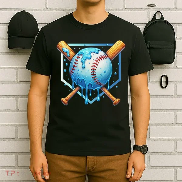 Baseball Dripping Ice Cream Drip Baseball T-Shirt