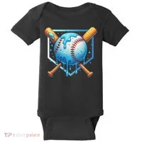 Baseball Dripping Ice Cream Drip Baseball Baby Bodysuit thumb 0