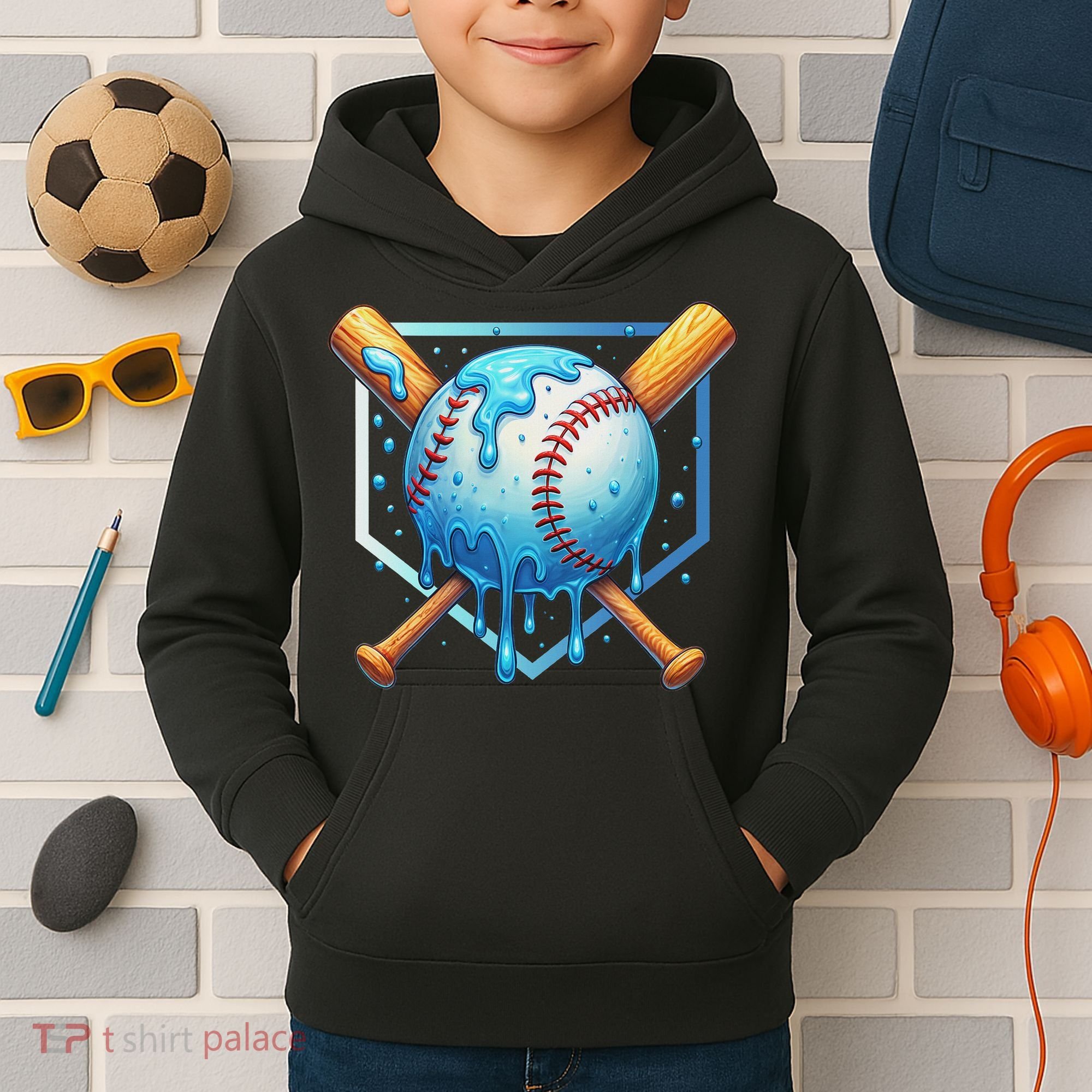 Baseball Dripping Ice Cream Drip Baseball Kids Hoodie