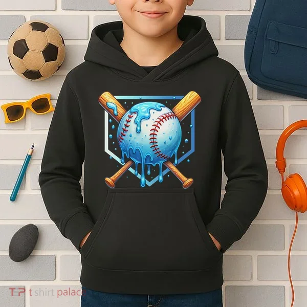 Baseball Dripping Ice Cream Drip Baseball Kids Hoodie