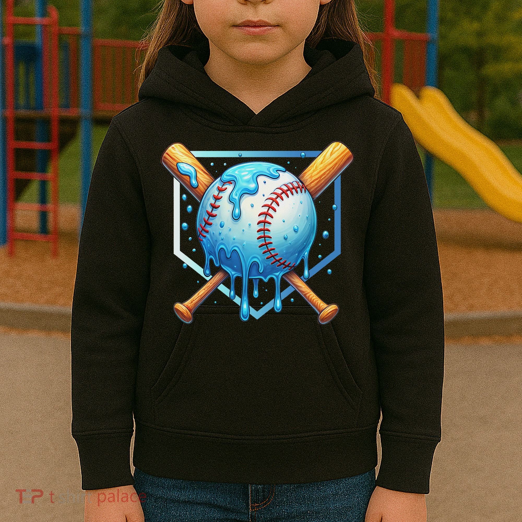 Baseball Dripping Ice Cream Drip Baseball Kids Hoodie