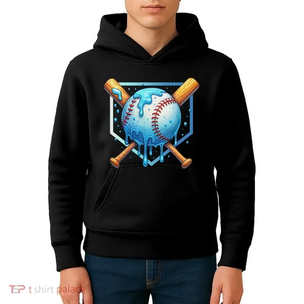 Baseball Dripping Ice Cream Drip Baseball Kids Hoodie