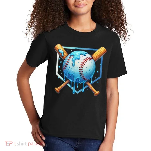 Baseball Dripping Ice Cream Drip Baseball Kids T-Shirt