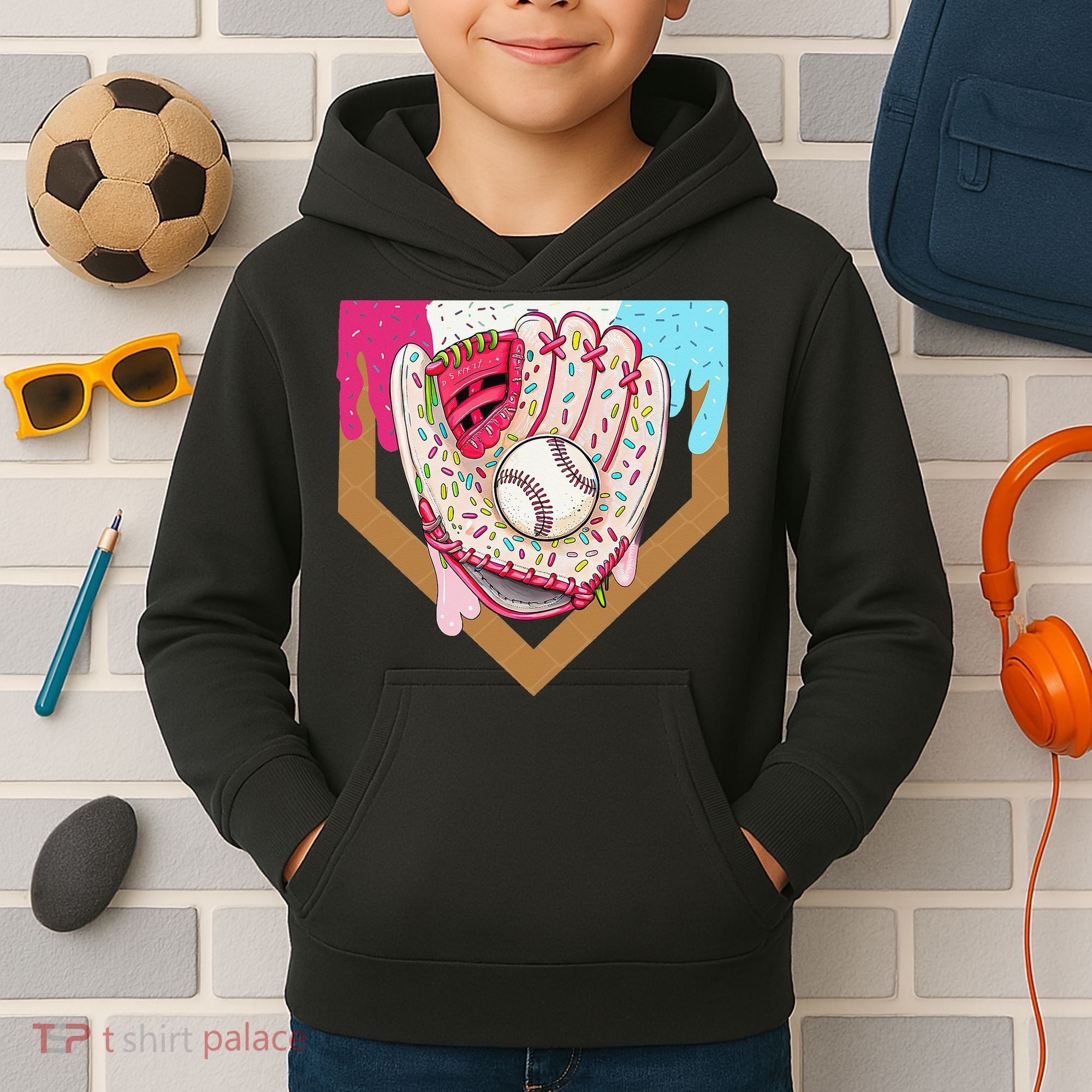 Baseball Drip Ice Cream Cone Drip Baseball Kids Hoodie