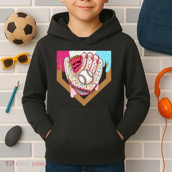 Baseball Drip Ice Cream Cone Drip Baseball Kids Hoodie