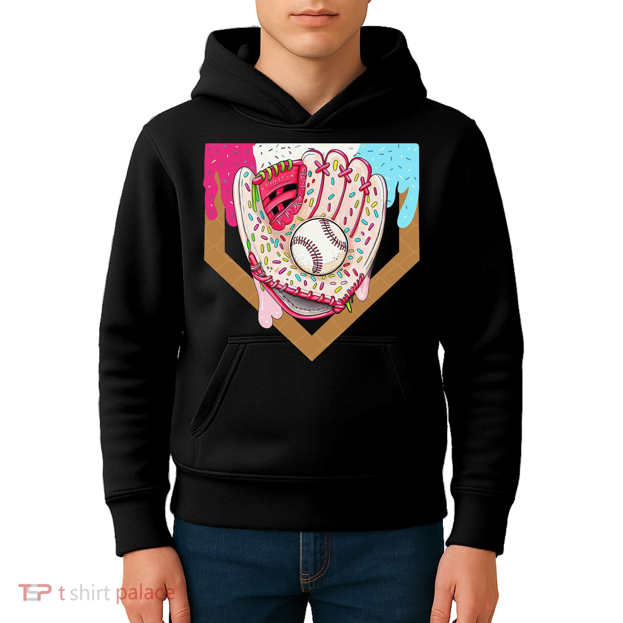 Baseball Drip Ice Cream Cone Drip Baseball Kids Hoodie