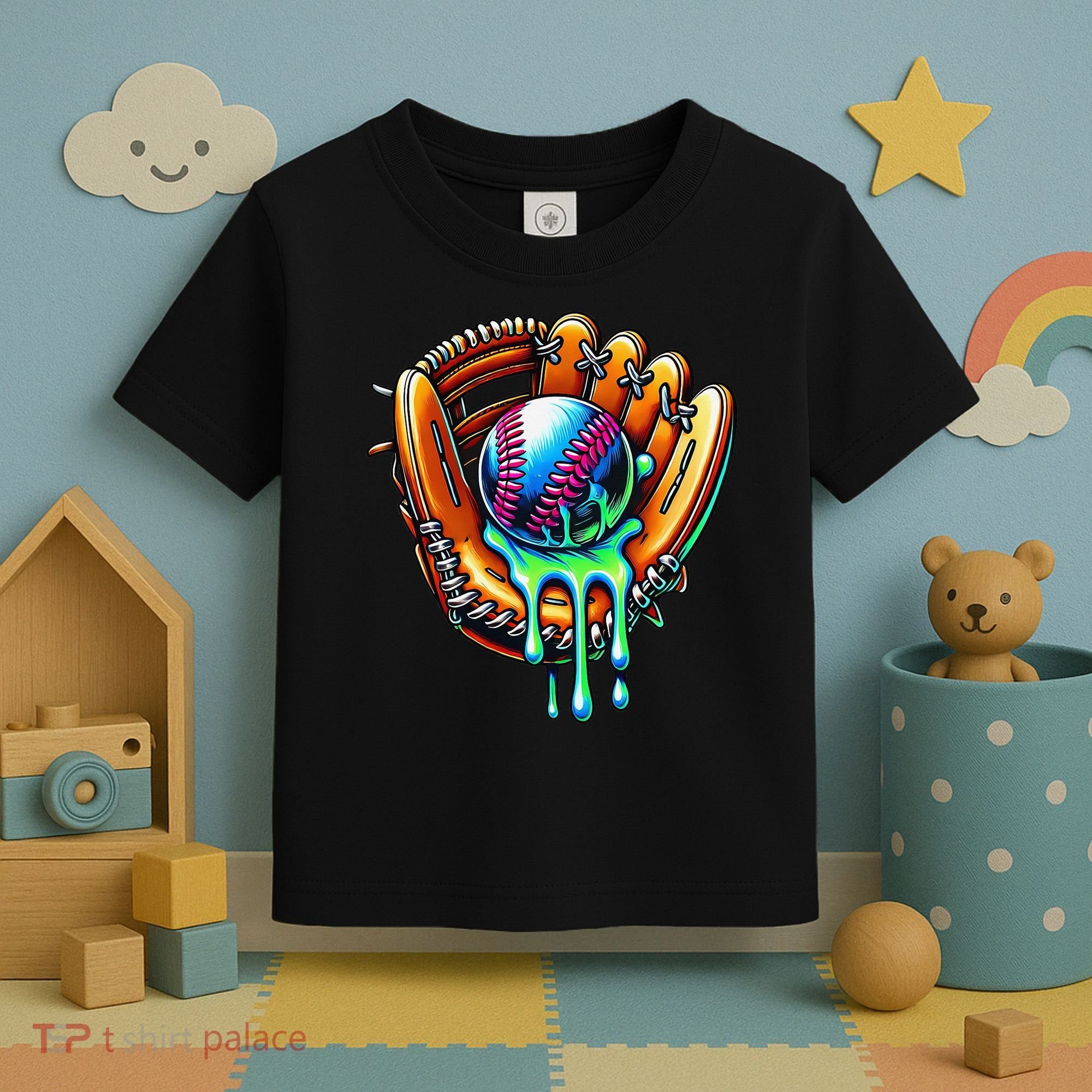 Baseball Drip Ice Cream Sprinkles Baseball Glove Toddler T-Shirt