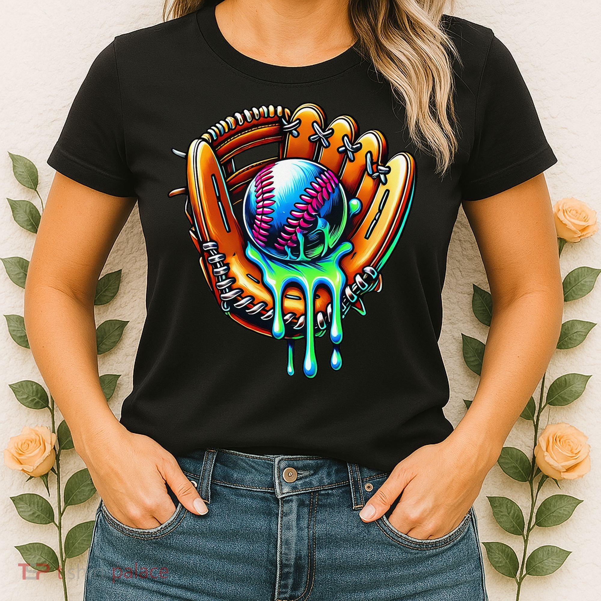 Baseball Drip Ice Cream Sprinkles Baseball Glove Women's T-Shirt