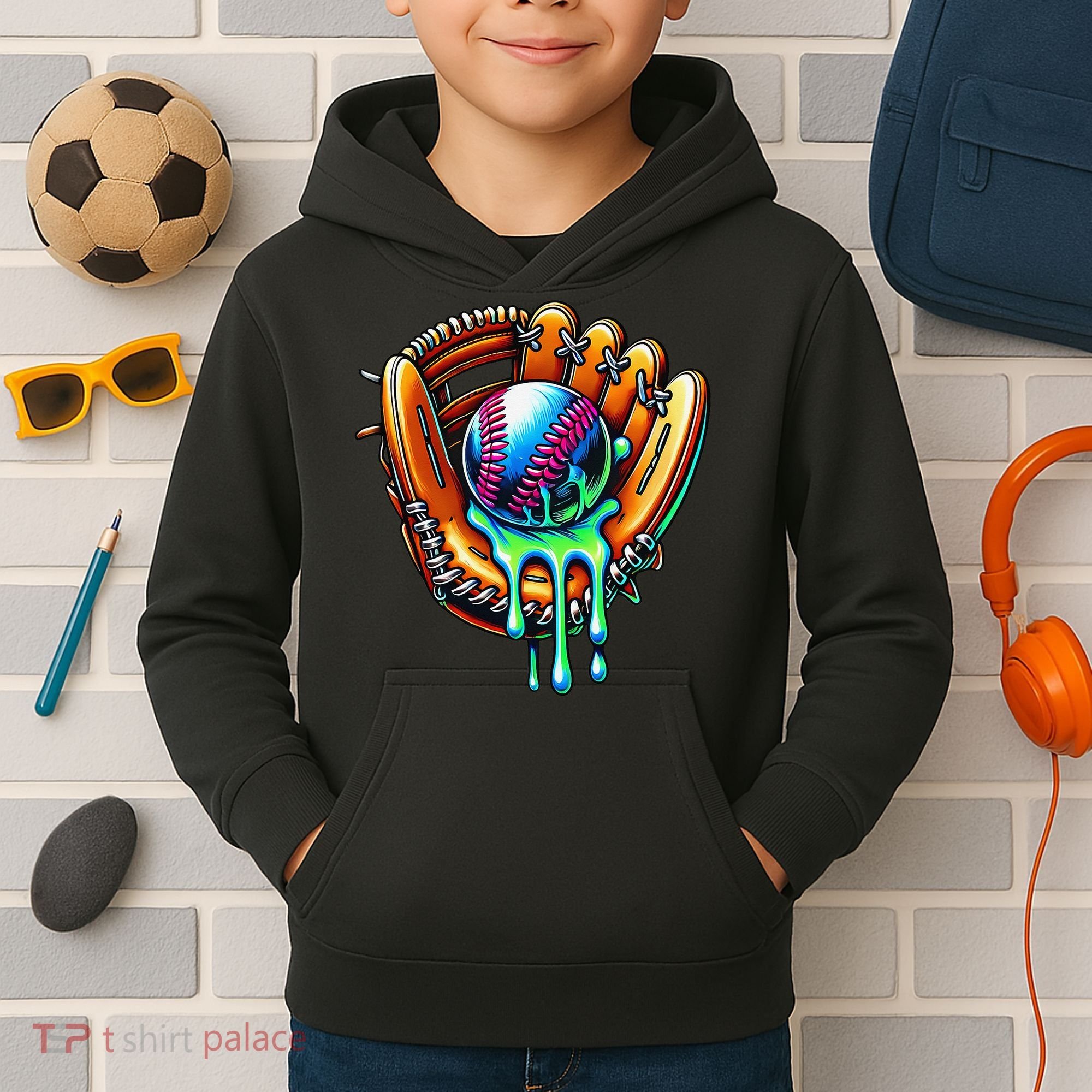 Baseball Drip Ice Cream Sprinkles Baseball Glove Kids Hoodie