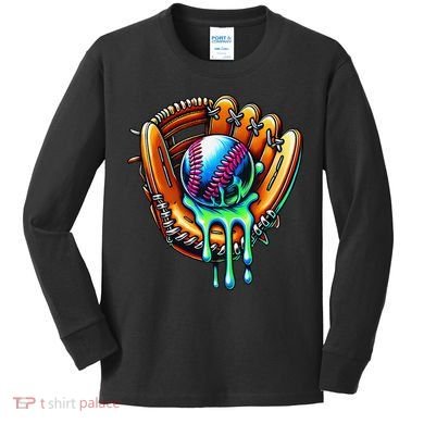 Baseball Drip Ice Cream Sprinkles Baseball Glove Kids Long Sleeve Shirt