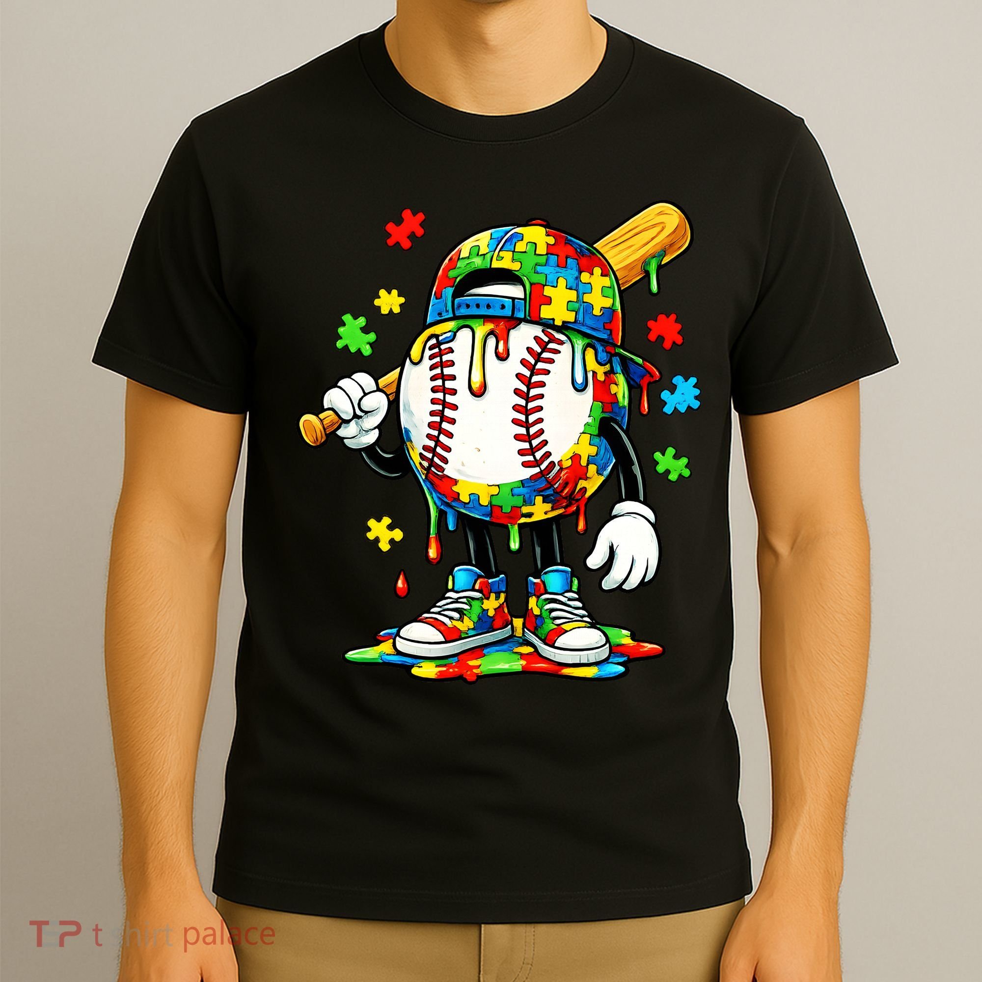 Baseball Drip Ice Cream Autism Awareness T-Shirt