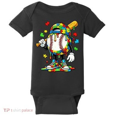 Baseball Drip Ice Cream Autism Awareness Baby Bodysuit