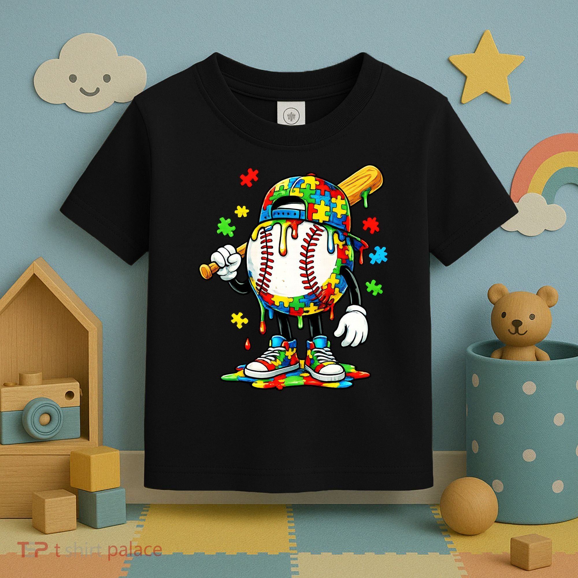 Baseball Drip Ice Cream Autism Awareness Toddler T-Shirt