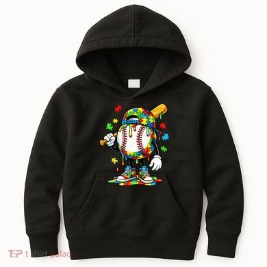 Baseball Drip Ice Cream Autism Awareness Kids Hoodie