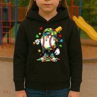 Baseball Drip Ice Cream Autism Awareness Kids Hoodie thumb 3