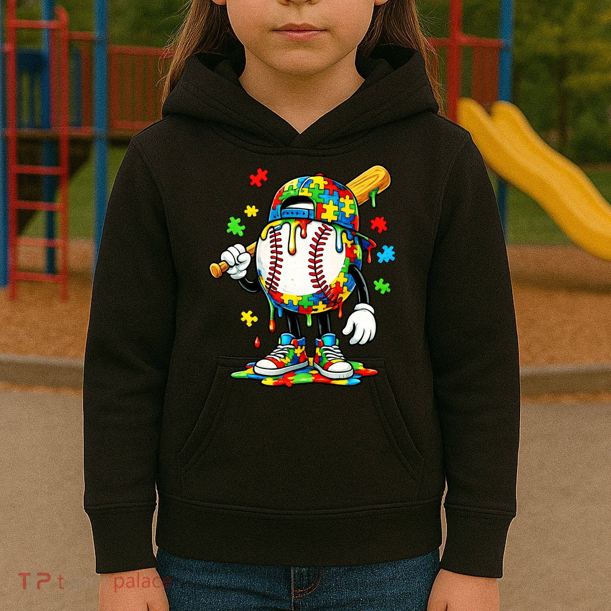 Baseball Drip Ice Cream Autism Awareness Kids Hoodie