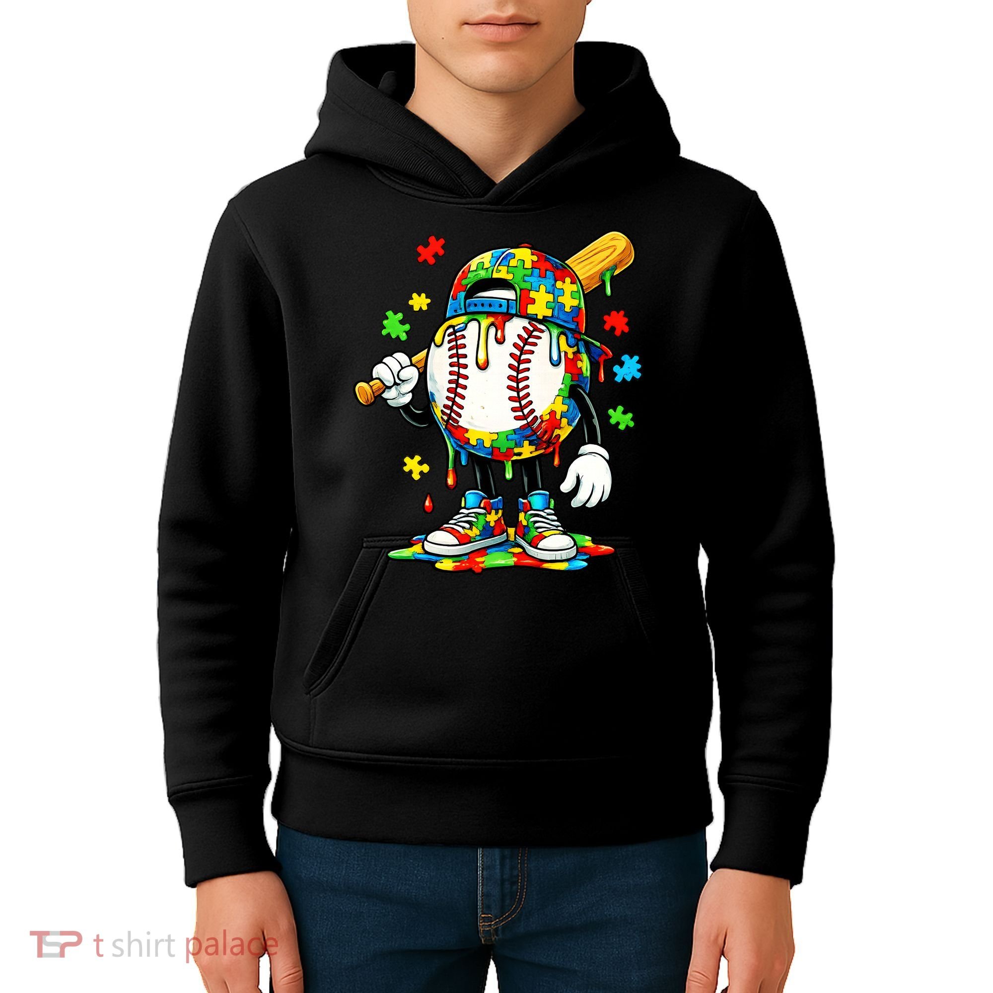 Baseball Drip Ice Cream Autism Awareness Kids Hoodie