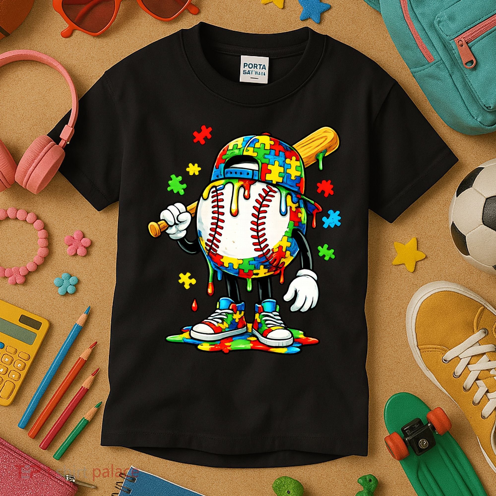Baseball Drip Ice Cream Autism Awareness Kids T-Shirt