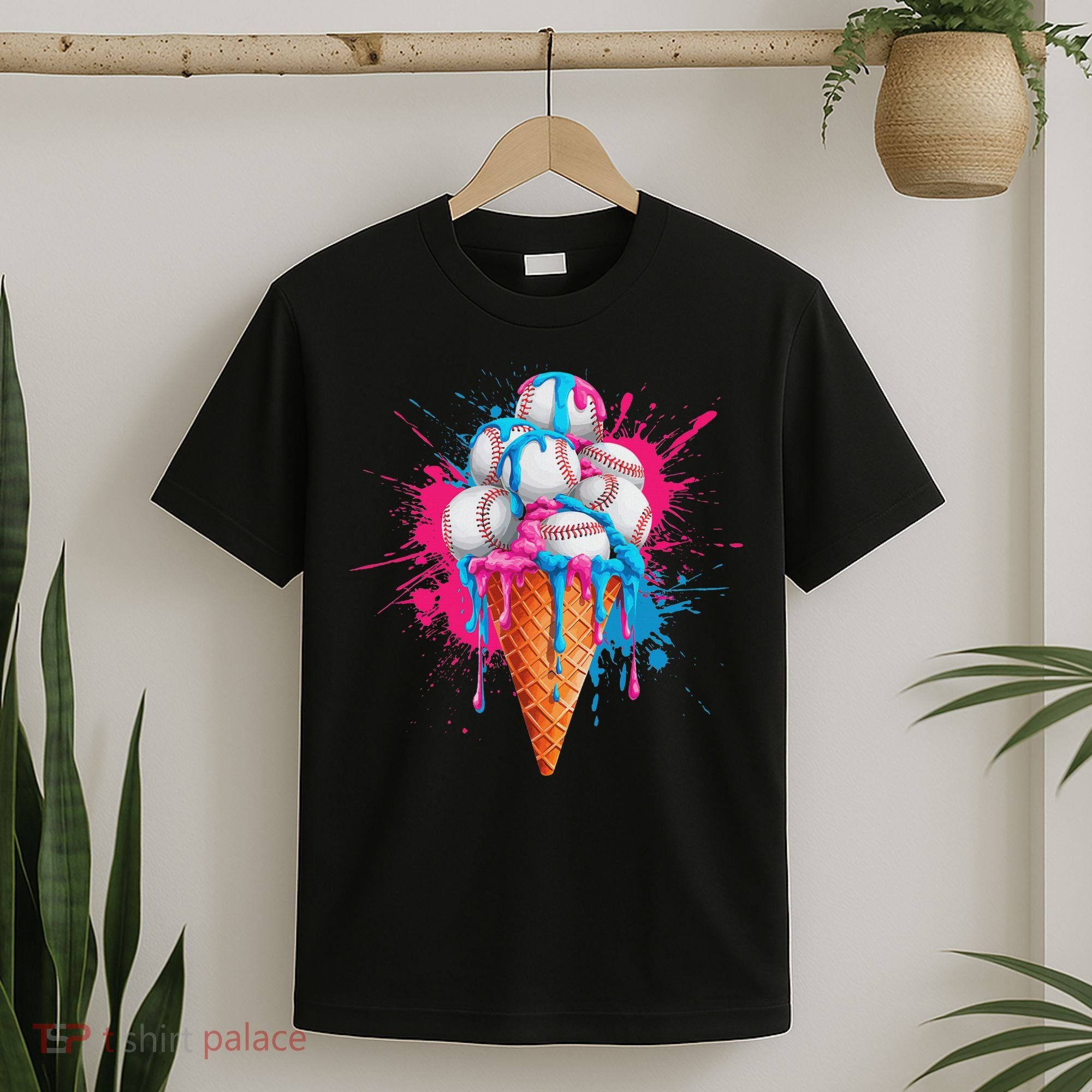 Baseball Drip Ice Cream Sports Lover Ice Cream Cone T-Shirt